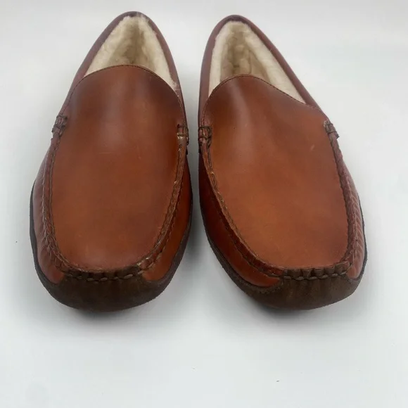 BROOKS BROTHERS Size 11 Men's Brown Leather Shearling LONE TREE Slipper - Picture 3 of 13
